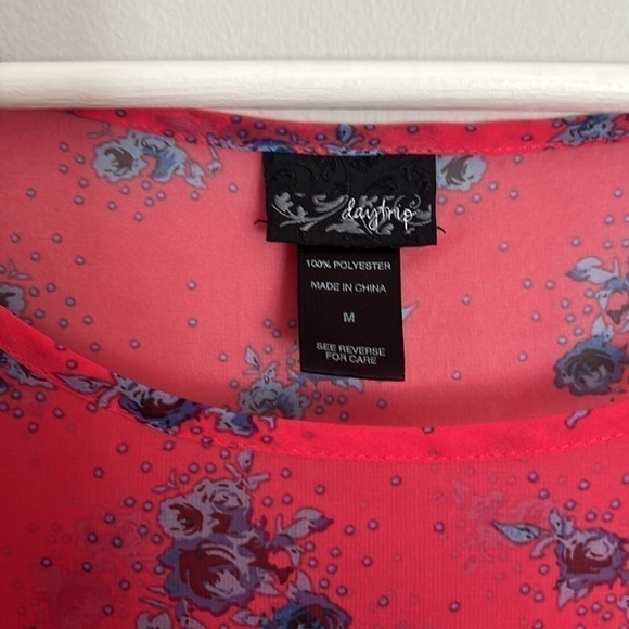 Daytrip Floral Sheer Mesh Nude Long Sleeve Blouse Size Medium Pink Blue #100 - Picture 3 of 9